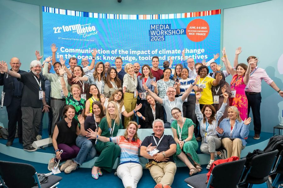 Group photo of participants at the 2025 International Weather and Climate Forum media workshop in Nice